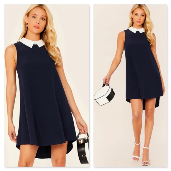 Rouge! Dresses & Skirts - White Collar Navy Mini Dress High Low Hem